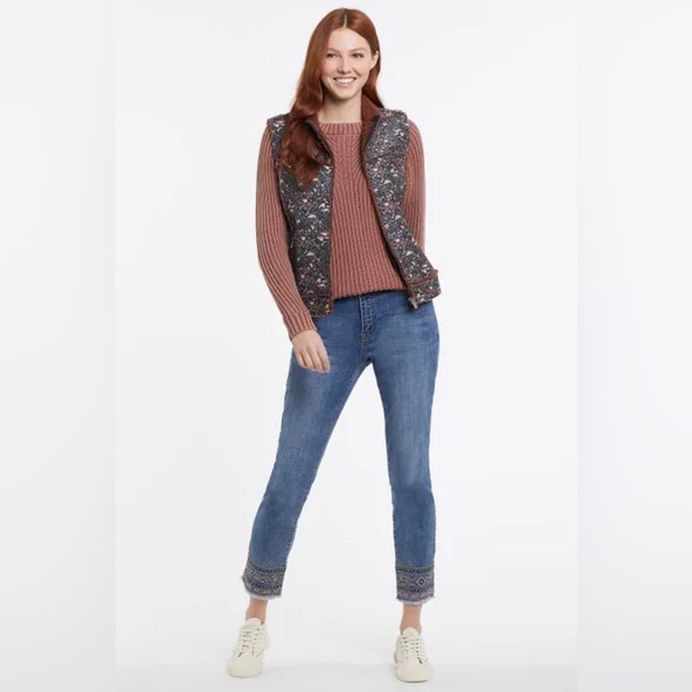 Tribal Jeans | Sherpa Lined Full Zip Floral Vest